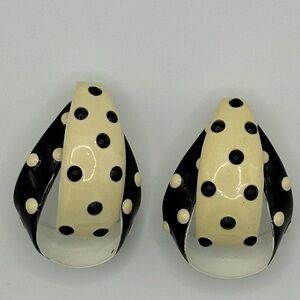 Black and cream Enamel Earrings - Polka Dot Earrings - Large